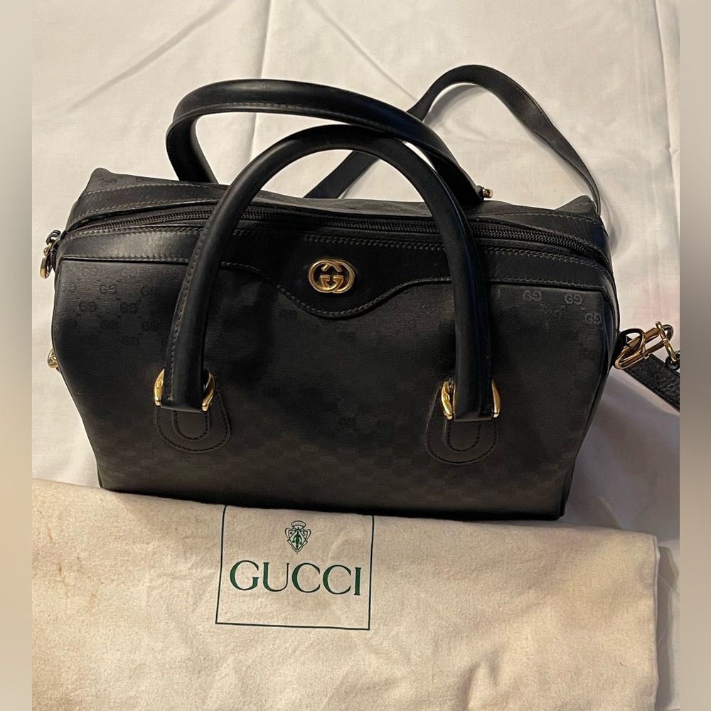 Gucci, black, double handle and strap bag with dust cover